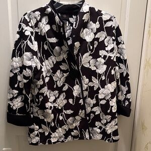 JM Collection Black and Cream Floral Blazer